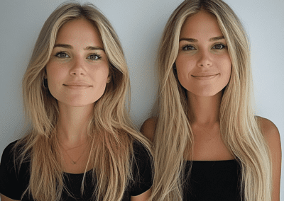 Hair Extensions blond with black outfit.
